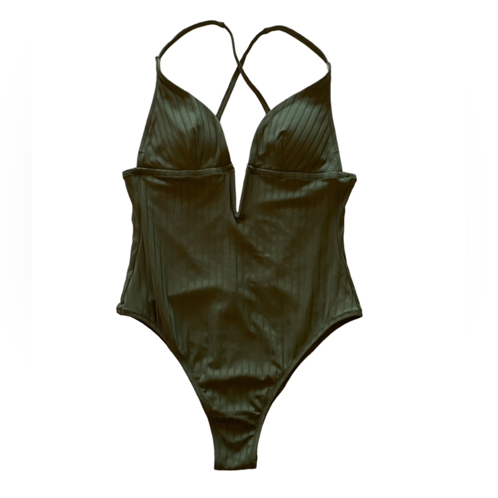 Shade & Shore Emerald Green Ribbed Adjustable Swimsuit Swimwear.